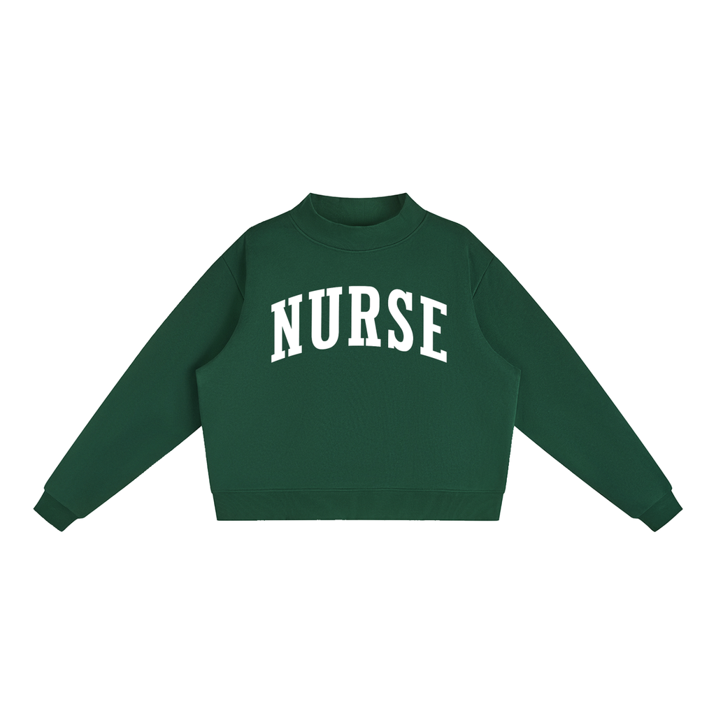 Nurse Varsity Mockneck in Forest Green