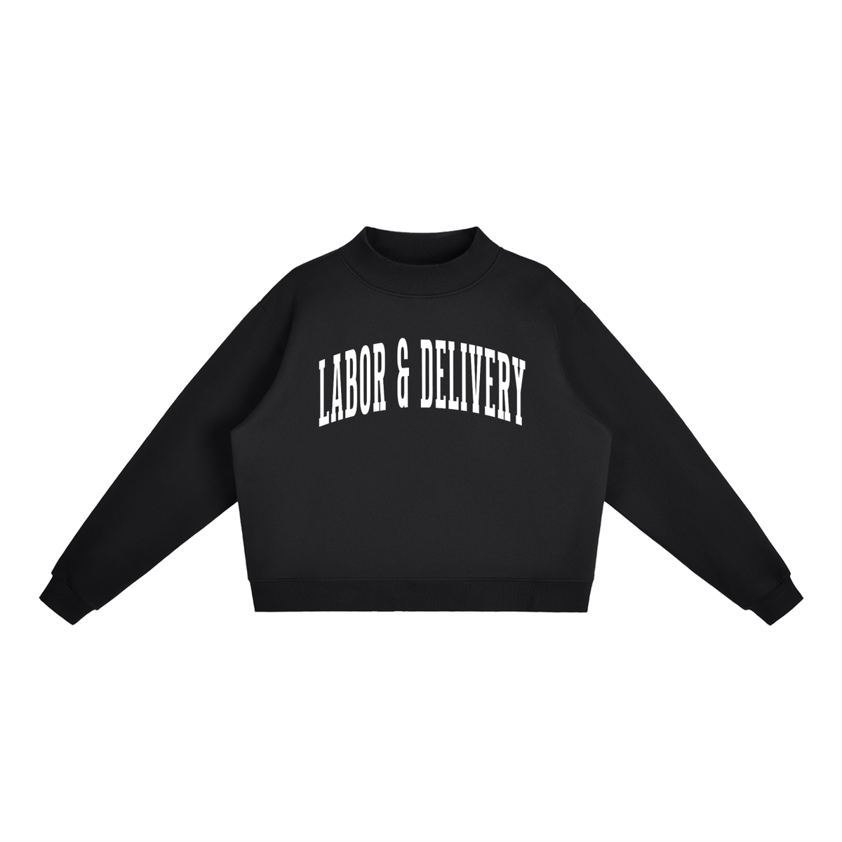 Labor & Delivery Varsity Mockneck in Black