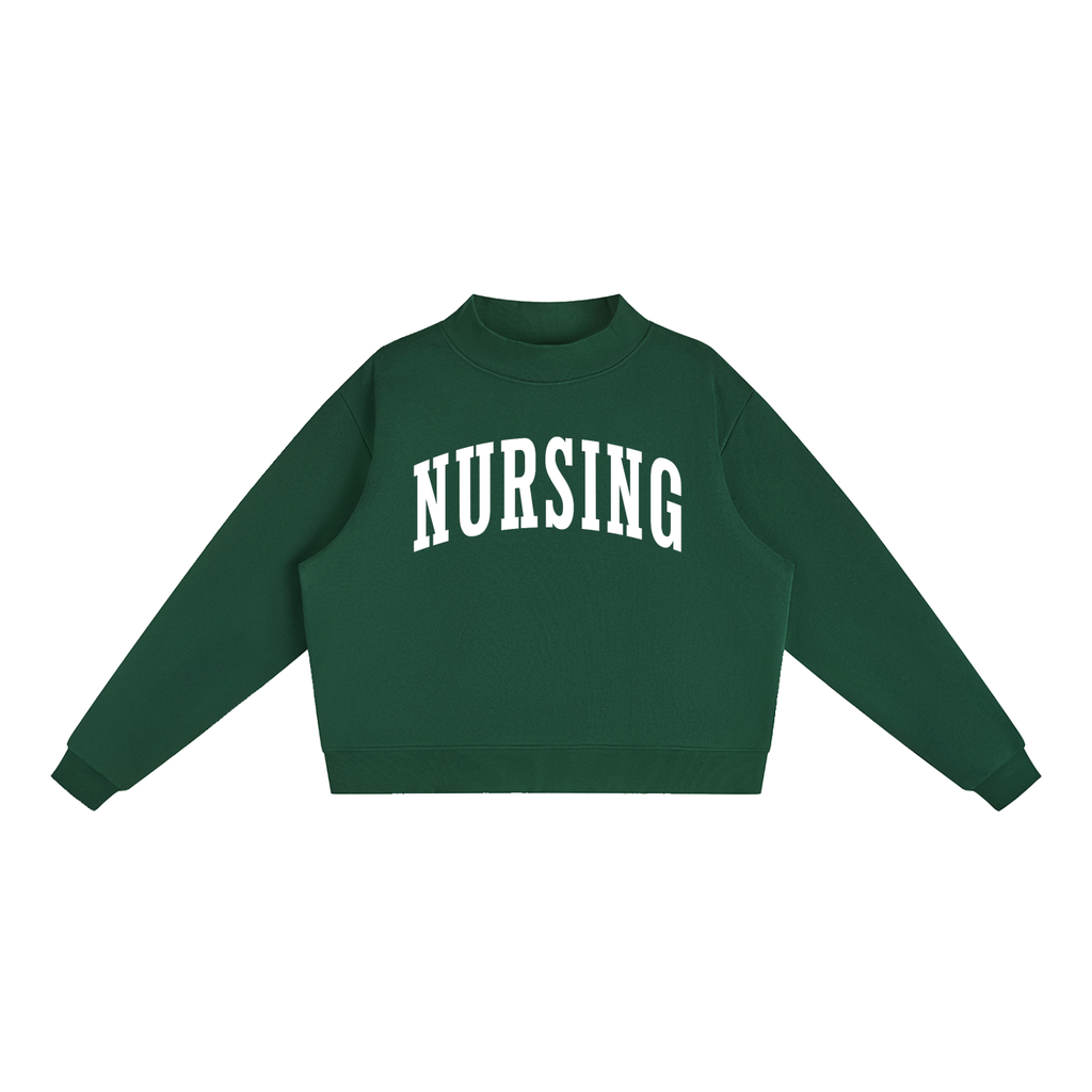 Nursing Varsity Mockneck in Forest Green